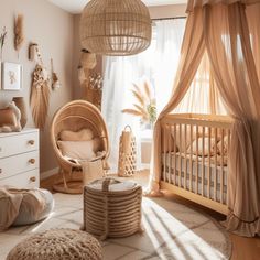 a baby's room with a crib, bed and dresser