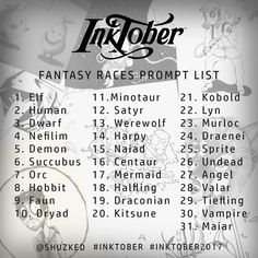 the final list for inktober fantasy races