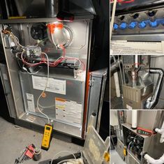 two pictures of the inside of a machine with wires and other electrical equipment in it