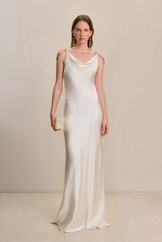 CULT GAIA AZAELIA GOWN IN OFF WHITE All White Wedding Party, Cult Gaia Dress, Rehearsal Dinner Outfits, Icon Clothing, Wedding After Party, Wedding Rehearsal Dinner, Silky Dress, White Gowns, Wedding Rehearsal