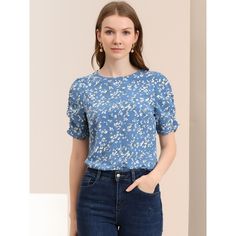 Add beautiful blooms to your summer ensembles with this floral top. Add a fresh, flowery take to your summer wardrobe with this shirred-sleeved floral blouse. Featuring beautiful floral patterns, this printed top is easy to dress up or down to create a wide variety of looks. Pair this floral blouse with jeans and heels for an effortless style that's perfect for date night or weekend catch-ups. The short shirred sleeves give it a touch of extra charm. Target Floral Blouse, Shirred Fabric, Polka Dot Blouse, Chiffon Blouse, Shop Blouses, Blue Blouse, Chic Woman, Sleeveless Blouse, Short Sleeve Blouse