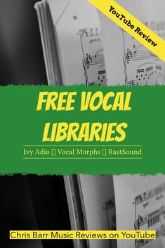 an open book with music notes on it and the title free vocal library written in green