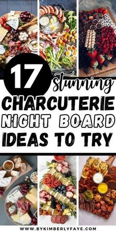 a collage of pictures with different types of food on it and the words 17 charming charcuterie night board ideas to try