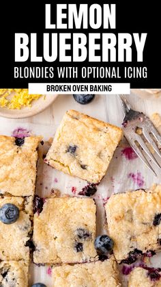 lemon blueberry blondies with optional icing broken oven baking