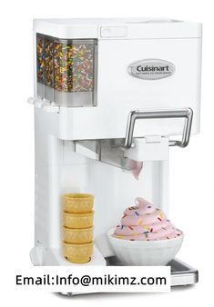 an ice cream maker with two bowls of ice cream