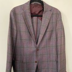 Luciano Barbera Unstructured Single Breasted Wool Sport Coat New - Sz Us 40r / It 50. Condition - Mint / Brand New Color - Light Purple & Grey Hue Material - 93% Lana Wool 7% Cashmere Lapel - Notch Lapel Pick Stitching - Lapel, Pockets & Jacket Front Closure - Single 2 Button Sleeve - 4 Button Back - Double Vent Pockets - 2 Sides / 1 Chest / 1 Coin / 2 Interior L&R Country Of Manufacture - Made In Italy Original Retail - $1,163.00 ***All Offers Are Good Offers. Serious & Reasonable Offers Only** Purple Long Sleeve Suit For Fall, Purple Long Sleeve Suits For Fall, Fitted Purple Business Outerwear, Fitted Purple Outerwear For Business, Elegant Purple Suit For Fall, Elegant Purple Suits For Fall, Elegant Purple Fall Suits, Fall Formal Purple Suits, Purple Fall Formal Suits