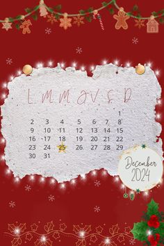 a calendar with christmas decorations and lights on it