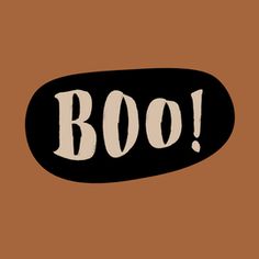 the word boo is written in black and white on a brown background with an oval shape