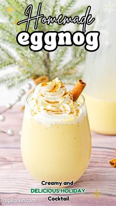 an eggnog drink with whipped cream and cinnamon on top