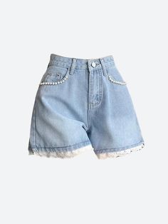 Upgrade your summer wardrobe with these chic wide-leg denim shorts. The lace trim adds a feminine touch, while the high waist design accentuates your figure. Crafted from durable denim, these shorts offer both style and comfort. Ideal for casual outings, they pair perfectly with your favorite tops and accessories. Make a stylish statement with this versatile and trendy piece. Denim material Button & zip fastening Double pockets at front & back Pearl bead detail on pockets Belt loop detail Lace t Lace Denim Shorts, Fall Sweaters For Women, Crop Pullover, Denim Hoodie, Checkered Pants, Jogger Pants Casual, Patchwork Jeans, Cardigan Shirt, Cargo Skirt