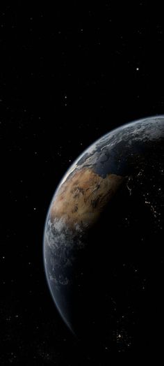 an artist's rendering of the earth from space, with stars in the background