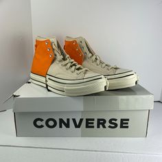 "Box Lid Is Removed By Converse” Converse X Feng Chen Wang 2-In-1 Chuck 70 Mens Sz 10,11 169840c Orange. Shipped With Usps Priority Mail. -New, Never Worn -Shipped Double Boxed -Comes With Original Box -Shipped Immediately Or Next Business Day If You Have Any Questions Let Me Know! Cream High-top Lace-up Sneakers With Rubber Waffle Outsoles, Converse High-top Cream Sneakers, Converse Cream High-top Sneakers, Converse Custom Canvas Sneakers With Branded Insole, Converse Cream Sneakers With Gum Sole, Converse Cream High-top Sneakers In Sporty Style, Sporty Cream High-top Sneakers By Converse, Sporty Cream Converse High-top Sneakers, Converse Mid-top Cream Sneakers