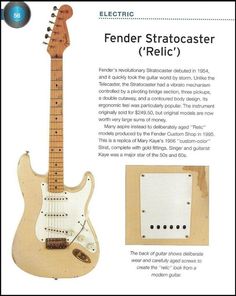 the fender stratocaster relic guitar is shown in an advertisement for electric guitars