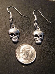 4 Pairs Skull Head Earrings Mini Skeleton Charm Biker Dudes Earring Lot Of 4 Punk Skull Print Earrings For Gift, Punk Skull Print Earrings Gift, Punk Style Skull Print Earrings As Gift, Gothic Jewelry With Skull Print For Gift, Gothic Skull Print Earrings For Gift, Gothic Skull Print Earrings As Gift, Nickel-free Skull Jewelry For Day Of The Dead, Nickel Free Skull Jewelry For Day Of The Dead, Gothic Skull Jewelry With Ear Wire