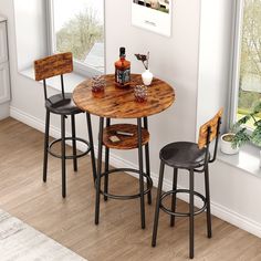 PRICES MAY VARY. 3 Piece Bar Table and Chairs Set: This pub table set includes 1 round counter height table and 2 barstools. An extra 13.2-inch wide circular shelf in the middle of the table can hold your wine, glasses, or other bar essentials. This bar set can be used as a tall dining table, breakfast nook, home coffee bar, homework table, etc. Soft Seat with Backrest: The bar stool is upholstered with 12.6-inch wide faux leather upholstery for soft and comfortable sitting, looped footrest and Pub Table And Chairs, Round Pub Table, Bar Table Set, Round Bar Table, 3 Piece Dining Set, Table Bistrot, Bar Table Sets, Pub Table Sets, Upholstered Stool