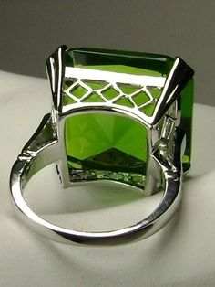 Green Peridot Ring, Large square gem in crisscross basket-weave filigree, art deco styled ring, Art Deco Jewelry, Silver Embrace Jewelry Edwardian Ring, Filigree Pattern, Sterling Silver Heart Pendant, Filigree Jewelry, Silver Heart Pendant, Luxury Rings, Peridot Ring, Sterling Silver Filigree, Peridot Gemstone