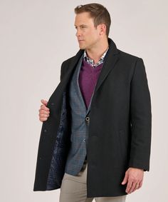 Hart Schaffner Marx Modern Overcoat - Westport Big & Tall Stand Collar Jacket Men, Urban Black Outerwear With Stand Collar, Long Coat For Cold Weather, Single Breasted Notch Lapel Outerwear For Cold Weather, Tailored Semi-formal Fall Outerwear, Tailored Fall Outerwear For Semi-formal Occasions, Business Casual Winter Outerwear, Tailored Flat Front Winter Outerwear, Tailored Winter Outerwear With Flat Front