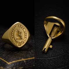 "Data Fata Secutus" Signet Ring with Concealed Jewelry Box Key — Erica Weiner Decreed By Fate, Medieval Rings, Signet Rings, Jewelry Lookbook, Crown Jewels, Ancient Rome, Common Sense, Antique Rings, Ring Box