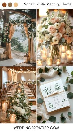 Modern rustic wedding themes blending chic style with natural elements. Dreamy Rustic Wedding, April Rustic Wedding, June Rustic Wedding Colors, Classy Farmhouse Wedding, Wedding In Spring Ideas, Wedding Theme Ideas Rustic, Wedding Styles Themes Rustic, Wedding Ideas 2025 Trends, Summer Wedding Inspo Colors