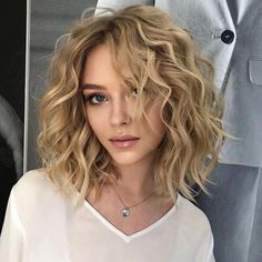 Perms For Short Hair Before And After Wavy Bobs, Wavy Hair Women Short, Med Short Curly Haircuts, Long Bob Haircut Wavy Hair, Choppy Bob Hairstyles Curly Hair, Chopped Bob Haircut Curly, Short Layered Curly Blonde Hair, Curly Bobbed Hairstyles, Collarbone Length Curly Haircut