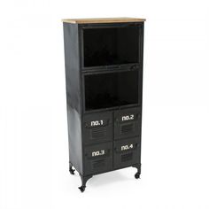 a black metal storage cabinet with three drawers