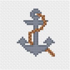 a cross stitch pattern with an anchor on the front and bottom, in grey tones