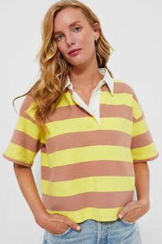 Citron Stripe Cotton Wesley Rugby Shirt | Tuckernuck Polo Tees, Cocktail Attire, By The Beach, Long Style, Red Stripe, Weekend Wear, Low Iron, Rugby Shirt, Office Fashion