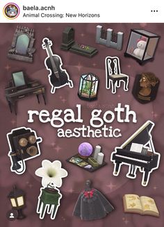 an advertisement for regal goth aesthetic with various stickers on the front and back of it