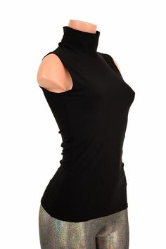 Black Zen Soft Knit Sleeveless Full Length Turtle Neck Top Festival Rave Clubwear EDM - 155238 Solid Color Fitted Sleeveless Top, Fitted Black Knit Tank Top, Stretch Seamless Vest, Fitted High Neck Vest Top, Fitted Black Tank Top, Fitted Sleeveless Tank Top, Fitted Solid Color Turtleneck Tank Top, Fitted Solid Color Tank Vest, Solid Fitted Tank Vest