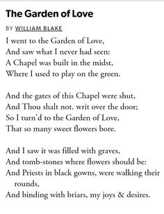 the garden of love by william blakk, with text in black and white