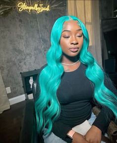 Turquoise Hair Black Women, Turquoise Wig, Wig Black Women, Lace Wigs Styles, Teenage Hairstyles, Hair Black Women, Frontal Wig Hairstyles, Turquoise Hair, Barbie Hair