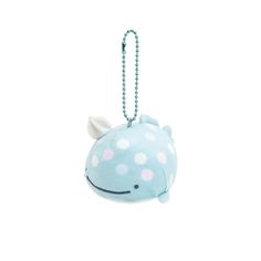 a blue stuffed animal keychain with polka dots on it's face and nose