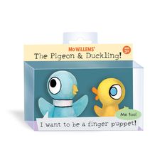 two little toys in a box with the words, i want to be a finger puppett