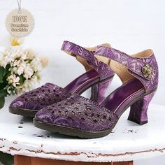 Category:Pumps; Upper Materials:Leather; Lining Materials:100% Leather; Season:Spring,Summer,Fall; Heel Type:Kitten Heel; Gender:Women's; Toe Shape:Round Toe; Style:Vintage,Elegant; Heel Height(inch):1-2; Outsole Materials:Rubber; Occasion:Party,Valentine's Day; Closure Type:Buckle; Pattern:Floral,Cut-out; Listing Date:03/11/2024; 2024 Trends:Mary Jane,Handmade Shoes,Vintage Shoes; Heel Height:Mid Heel High Heel Leather Shoes With Heel Strap For Spring, Summer Court Shoes With Heel Strap And Round Toe, Summer Round Toe Court Shoes With Heel Strap, Summer Court Shoes With Heel And Ankle Strap, Summer Court Shoes With 4-inch Heel And Ankle Strap, Summer Court Shoes With Ankle Strap, Summer Leather Court Shoes For Party, Leather Court Shoes For Summer Parties, Summer Party Leather Shoes