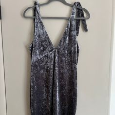 Fairly Fitted And Perfect For A Wedding Or Party! Shoulders Tie So They Are Adjustable, Never Worn! H&m V-neck Party Dress, H&m V-neck Mini Dress For Party, Chic Silver V-neck Mini Dress, Cheap Gray V-neck Mini Dress, Silver Shimmer V-neck Mini Dress, Hm Dress, Mini Velvet Dress, Crushed Velvet, Gray Dress