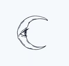 a drawing of a half moon with an eye