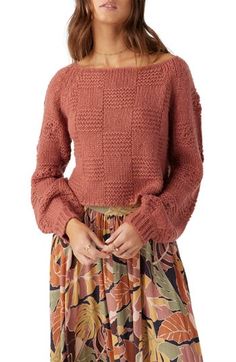 A stitched pattern enhances the cozy vibes of this slouchy cropped sweater topped with an elongated neckline. Boat neck Long sleeves 100% acrylic Machine wash, tumble dry Imported Crop Sweater, Cozy Vibes, Cedar Wood, Cropped Sweater, Boat Neck, High Low, Sweater Top, Top Brands, Nordstrom