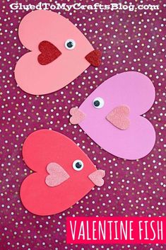 valentine's day craft for kids with paper hearts and birds on it, including one heart