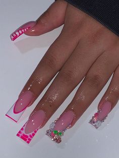 Multicolor  Collar  ABS Graphic 3D Nails Embellished   Nail,Hand & Foot Care Duck Nail, Y2k Nail, French Nail, Acrylic Nails Coffin Pink, Black French