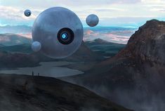 an artist's rendering of a space station in the mountains