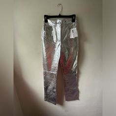 Brand New With Tags Never Worn Before Helmut Lang Silver Genuine Cow Leather Jeans! Fits Like A True Size Small. #Metallic Helmut Lang Jeans, Silver Pants, Black Jeggings, Leather Jeans, Stretch Leggings, Straight Leg Denim, Dark Wash Jeans, Dark Wash Denim, Helmut Lang