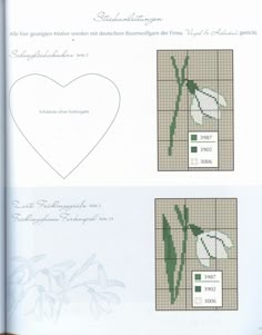 the cross stitch pattern is showing how to make a heart with flowers and leaves on it