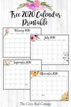 three calendars with flowers on them and the text free 2018 calendar printable