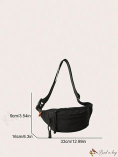 BirdinBag - Black Medium Fanny Pack with Letter Patch Decor and Zipper Solid Color Shoulder Bag With Zipper For Outdoor, Trendy Black Chest Bag With Zipper Closure, Casual Black Shoulder Bag With Zipper Pouch, Black Shoulder Bag With Zipper For Outdoor Activities, Black Chest Bag With Zipper For Daily Use, Black Chest Bag With Zipper For Everyday, Black Shoulder Bag With Zipper For Outdoor, Versatile Black Chest Bag With Zipper Closure, Black Chest Bag With Zipper Closure For Everyday