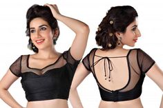 Designer blouses for net sarees12 Black Saree Blouse Designs, Gold Blouse Designs, Net Sarees, Back Neck Design, Netted Blouse Designs