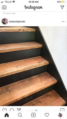 an instagram photo of some stairs with wood treads