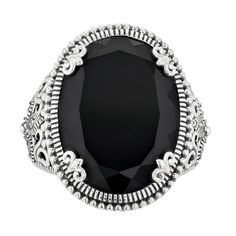 Designed with an oval-shaped black onyx center stone and marcasite accents, this Lavish by TJM sterling silver ring is a captivating accessory. Designed with an oval-shaped black onyx center stone and marcasite accents, this Lavish by TJM sterling silver ring is a captivating accessory. Metal: sterling silver Packaging: boxed Width: 0.94 in. Finish: oxidizedSTONE DETAILS Stone type: black onyx, marcasite Total weight: 16 1/2 ct. Center stone size: 20 mm x 15 mm Shape: oval Setting: prong Gemston Classic Oval Black Spinel Jewelry, Oval Onyx Signet Ring With Gemstone, Silver Oval Onyx Jewelry, Silver Onyx Oval Jewelry, Black Oval Victorian Signet Ring, Oval Silver Onyx Jewelry, Black Victorian Oval Signet Ring, Victorian Black Oval Signet Ring, Silver Oval Victorian Signet Ring