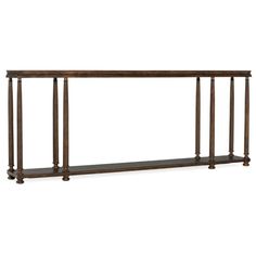 a wooden shelf with metal bars on it