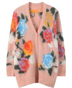 Simple and colorful Long cardigan Loose Buttoned Long sleeves V-neck Tiffany Girls, Girls' Generation Tiffany, Floral Print Sweater, Oversized Knit Cardigan, Mohair Cardigan, Oversize Knit, Crochet Cardigan Pattern, Pink Cardigan, Cardigan Pattern