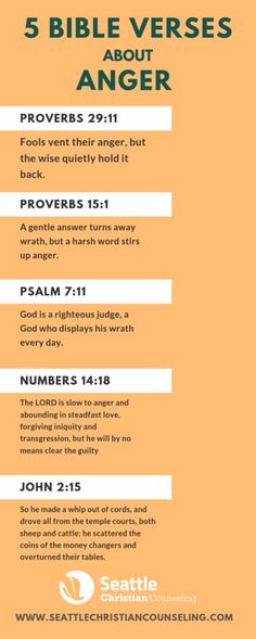 the five bible verses about anger are shown in orange and blue with white lettering